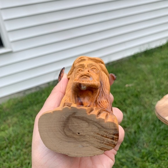 - Vintage Carved Olive Wood Jesus With Crown Thorns Catholic Statue Religious‎ - Picture 9 of 12